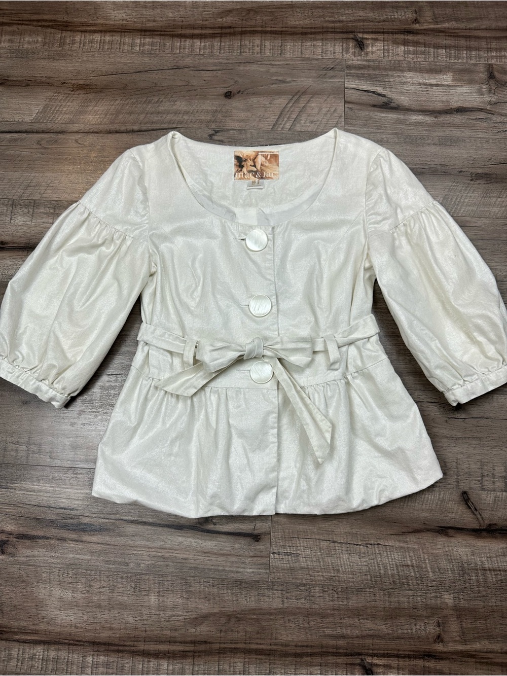 Mac & Jac White Puff Sleeve Jacket Cottage Coquette Quiet Luxury Y2K Bridal M